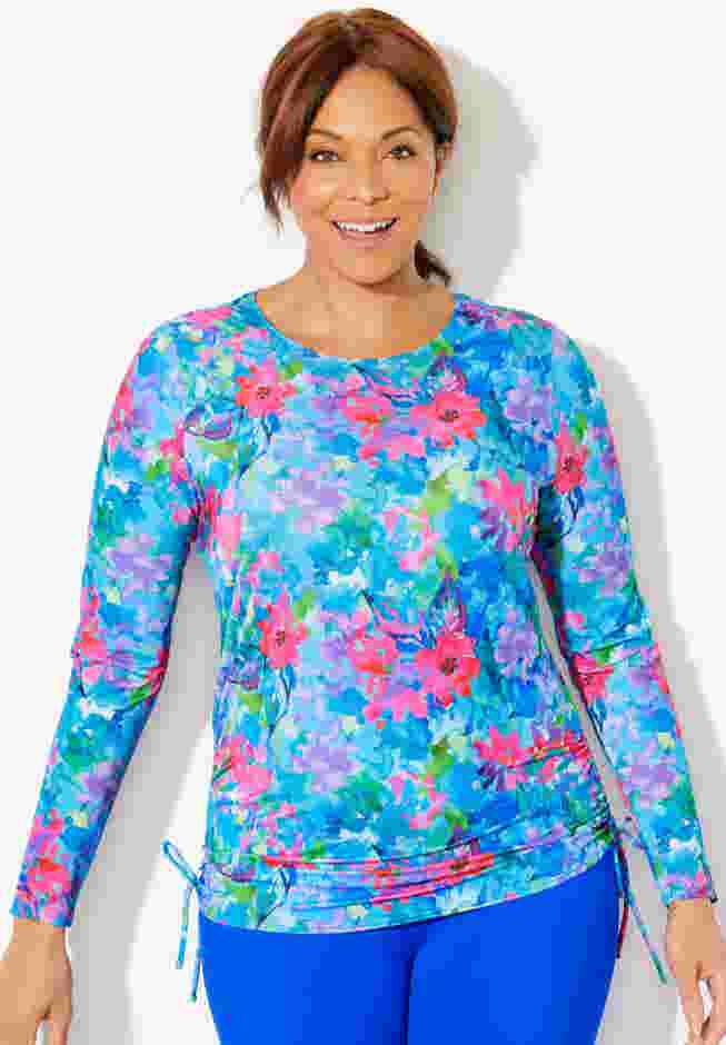 Adjustable Side Tie Long Sleeve Swim Tee with Built-In Bra image number 3