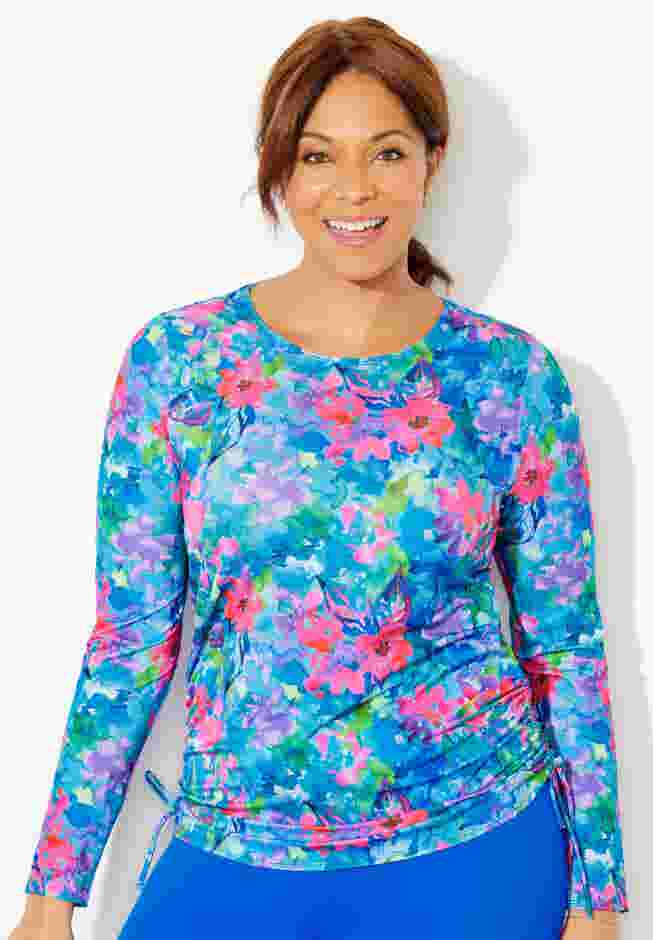 Adjustable Side Tie Long Sleeve Swim Tee with Built-In Bra image number 4