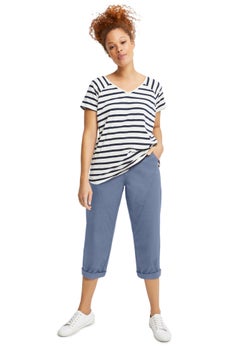Stretch Cotton Poplin Mid-Rise Seamed Capri