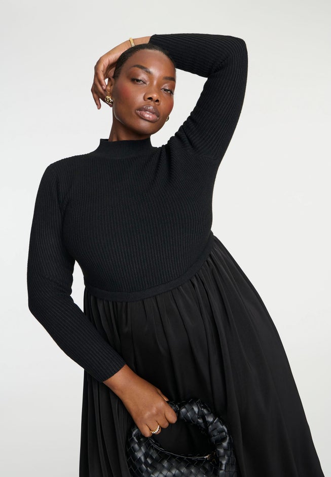 Mockneck Twofer Midi Dress image number 2