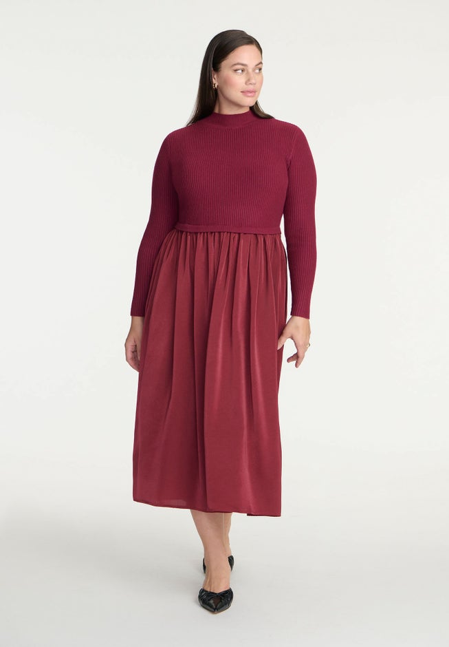 Mockneck Twofer Midi Dress image number 1