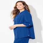 AnyWear Pucker Cotton Buttonfront Roll Tab Shirt image number null