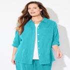 AnyWear Pucker Cotton Buttonfront Roll Tab Shirt image number null