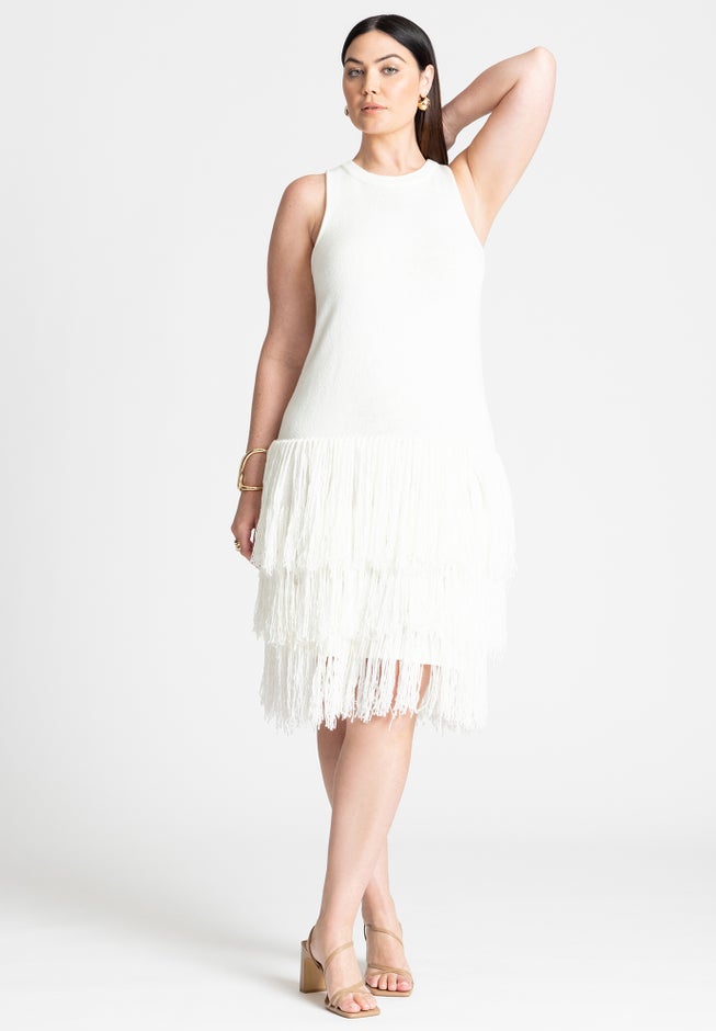 Fringe Sweater Mini Dress image number null