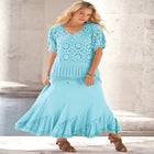 Plus Size Medallion Pattern French Crochet Sweater Top image number null