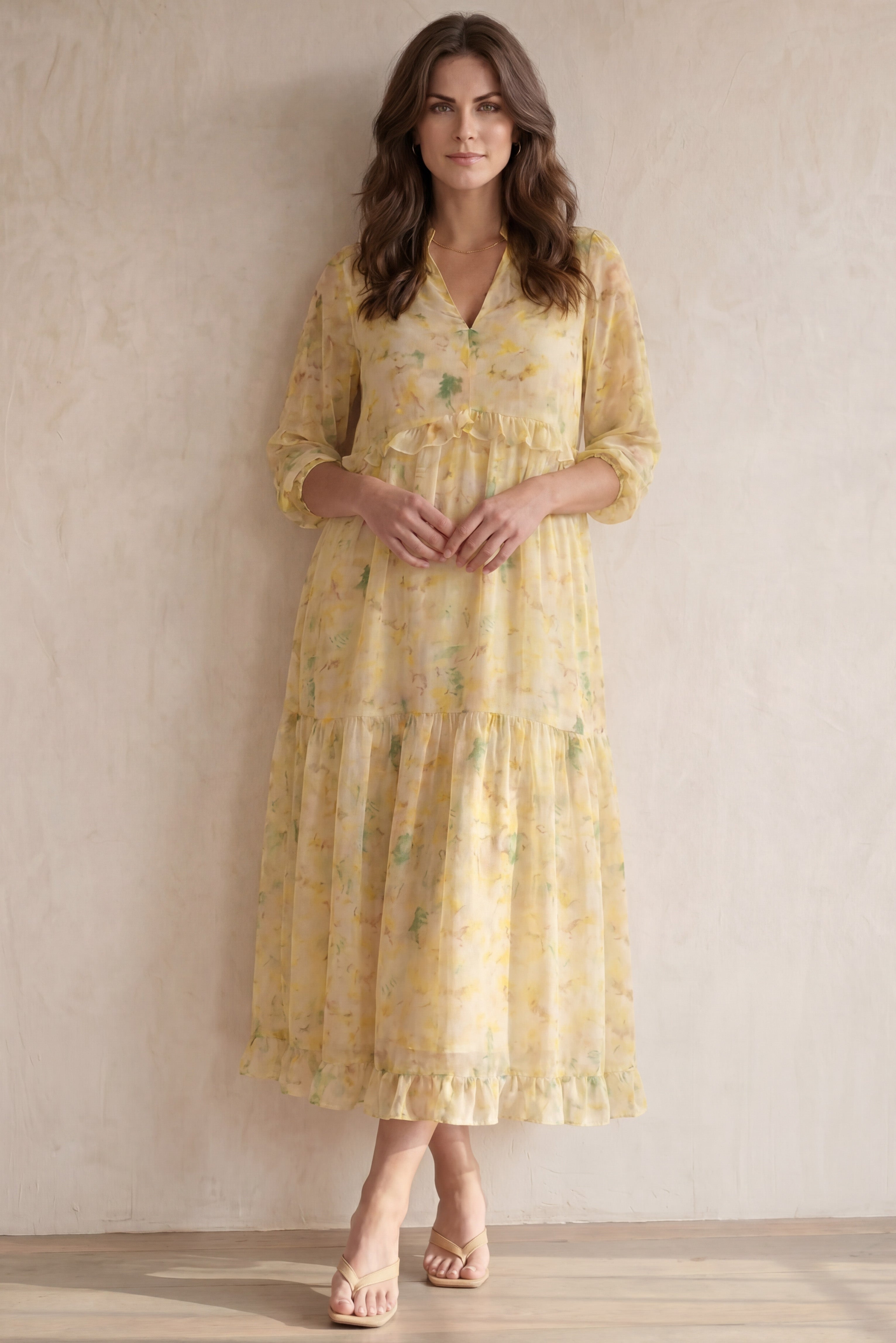 Sheer Maxi Dress With Ruffled Trim image number 0