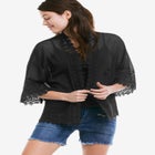 Sheer Lace Trim Kimono Cardigan image number 0