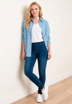 Mid-Rise Stretch Denim Pull-On 4 Pocket Jeggings