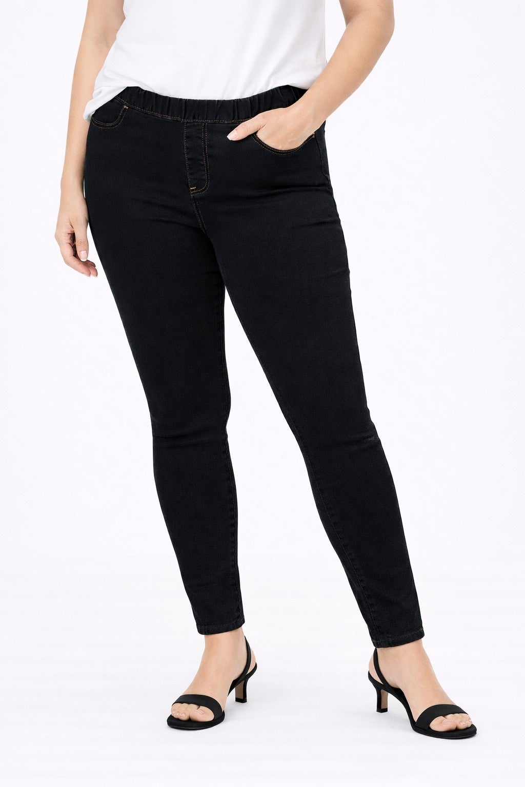 Mid-Rise Stretch Denim Pull-On 4 Pocket Jeggings image number 0