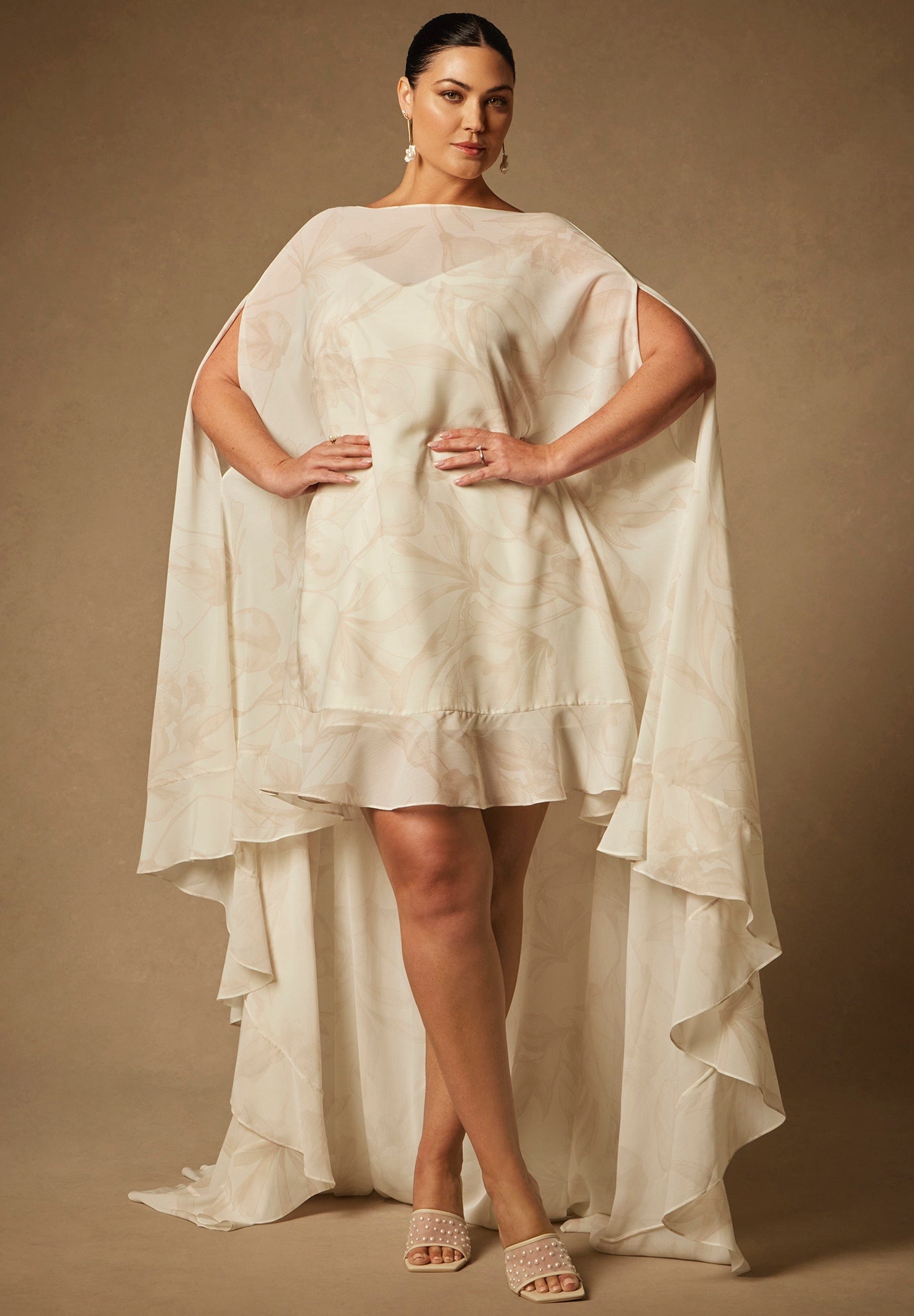 Bridal By Eloquii Mini Dress With Cape Overlay image number 0