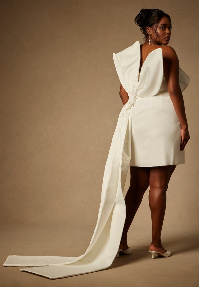 Bridal by ELOQUII Strapless Mini Dress With Draped Train image number null
