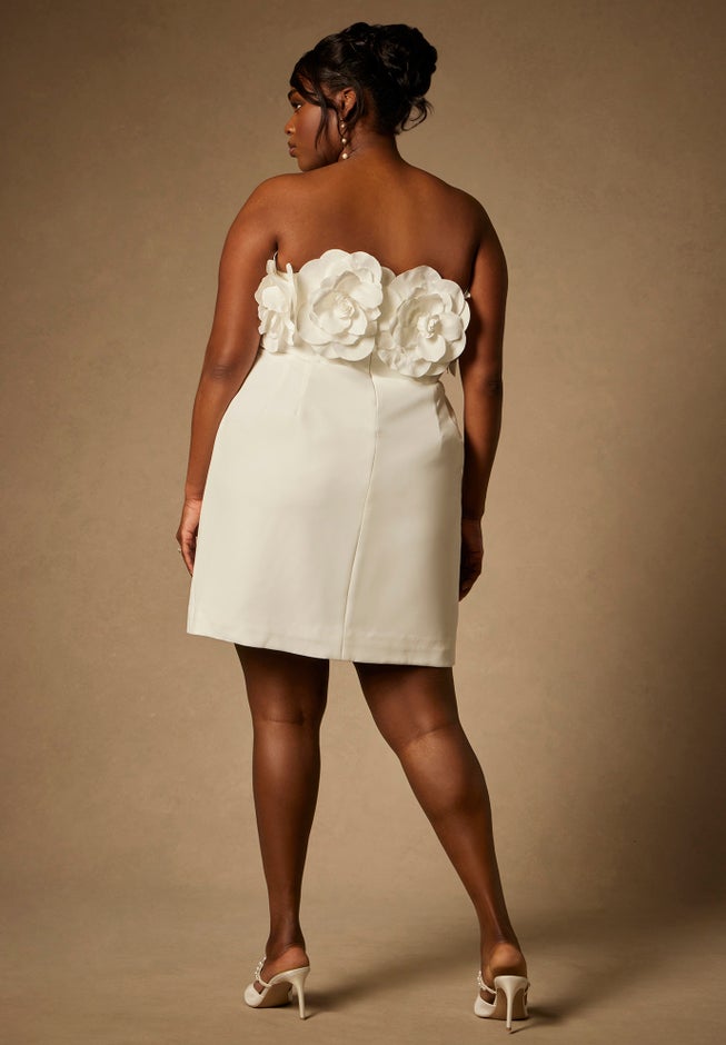Bridal by ELOQUII Strapless Mini Dress With Rosette image number 1