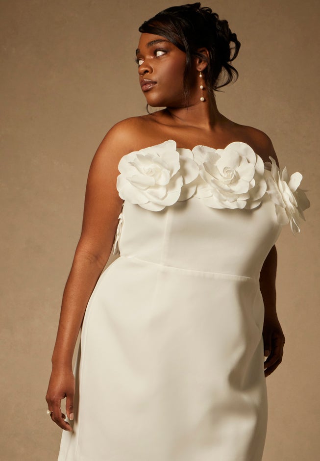 Bridal by ELOQUII Strapless Mini Dress With Rosette image number 3