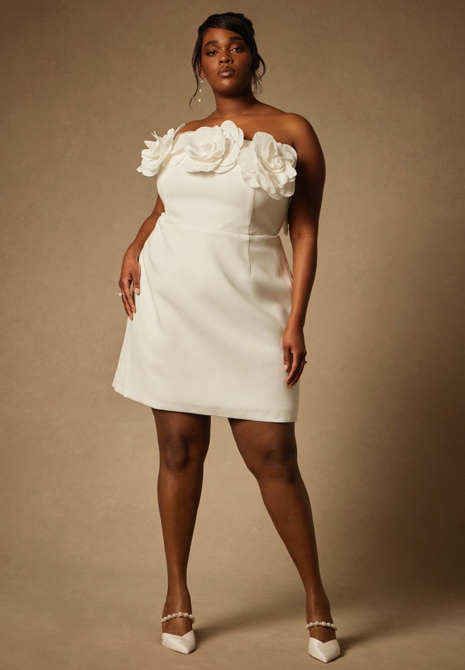 Bridal by ELOQUII Strapless Mini Dress With Rosette image number 0