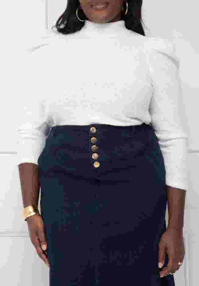 ELOQUII Elements Textured Mutton Sleeve Sweater image number 1