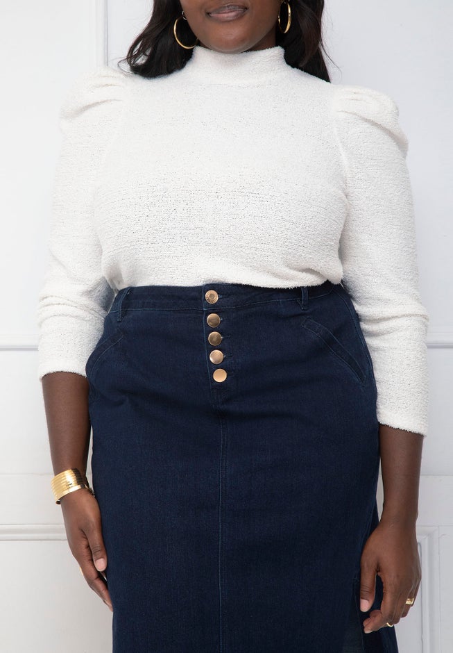 ELOQUII Elements Textured Mutton Sleeve Sweater image number 1