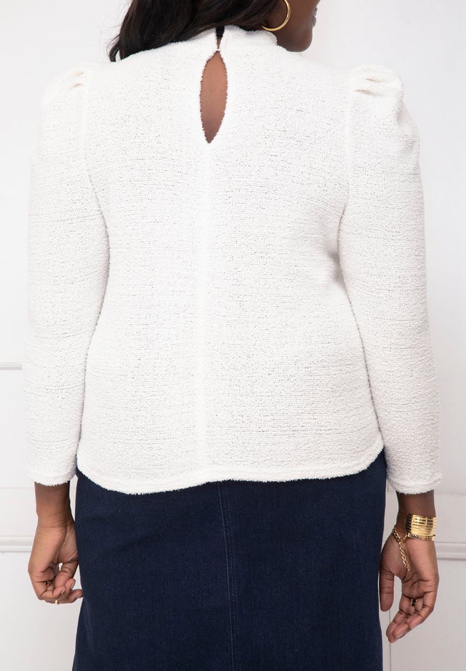 ELOQUII Elements Textured Mutton Sleeve Sweater image number 2