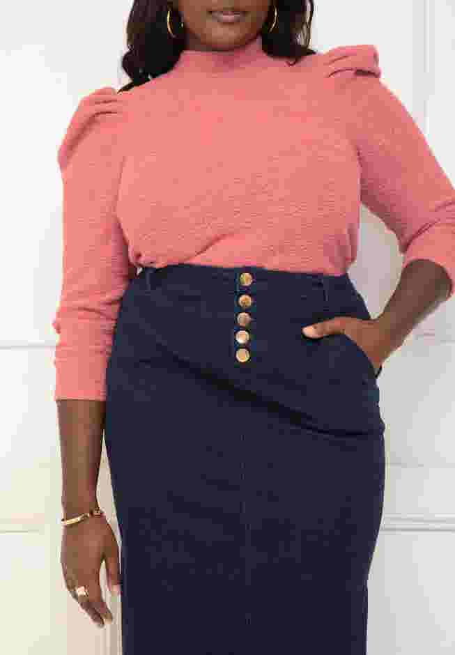 ELOQUII Elements Textured Mutton Sleeve Sweater image number 0