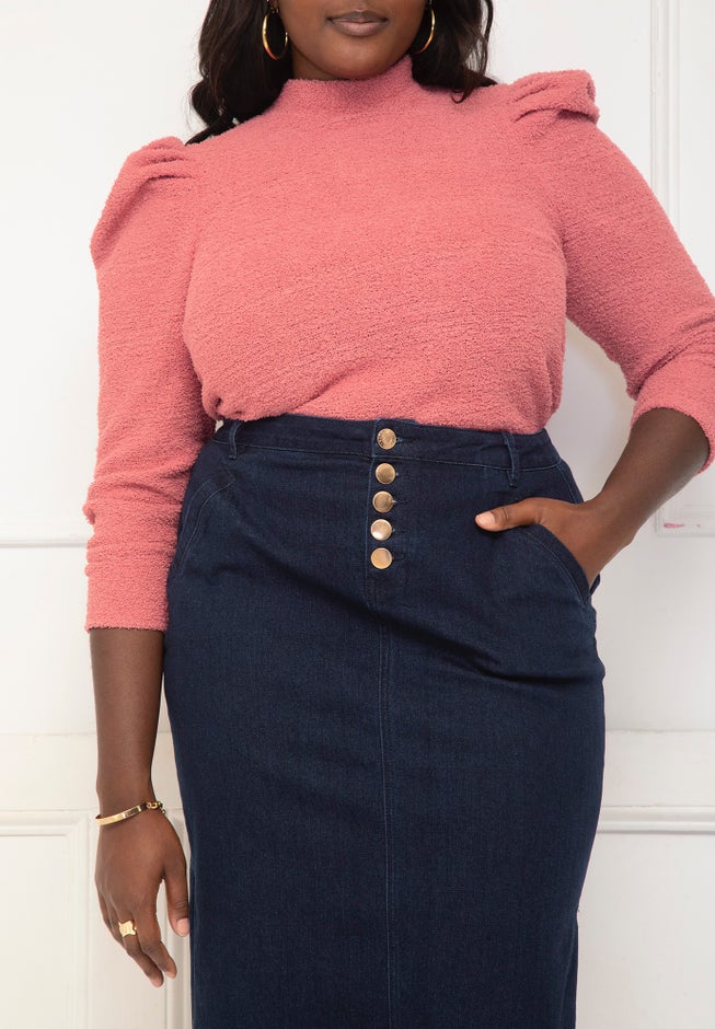 ELOQUII Elements Textured Mutton Sleeve Sweater image number 0