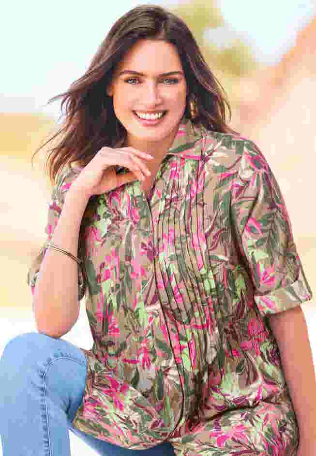 Pintucked Button Down Gauze Shirt image number 2