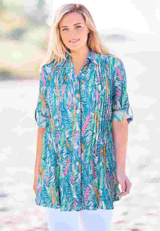 Pintucked Button Down Gauze Shirt image number 3