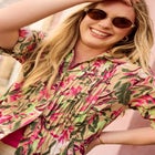 Pintucked Button Down Gauze Shirt image number null