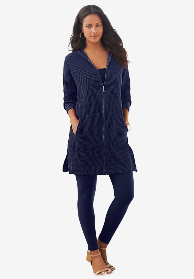 Waffle Mega Length Zip Hoodie image number 3