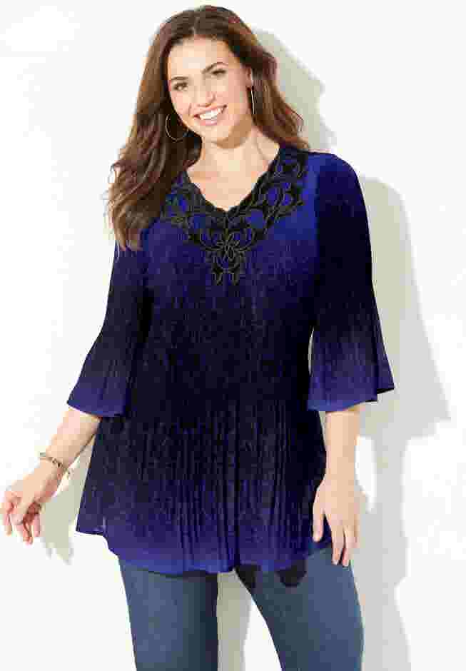 Velvet Trim Pleated Blouse image number 0