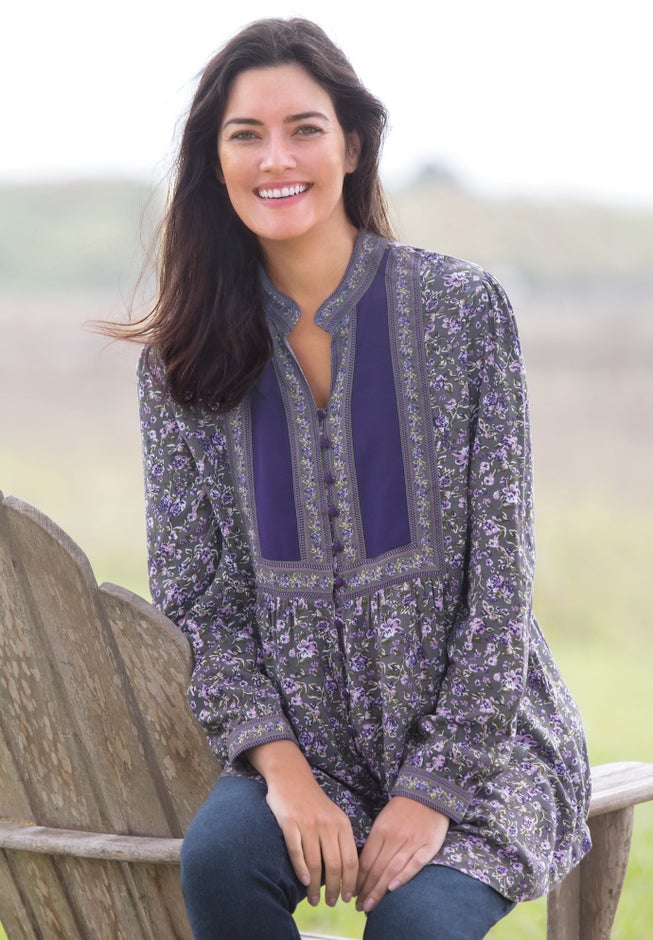 Button-Front Mixed Print Tunic image number 2