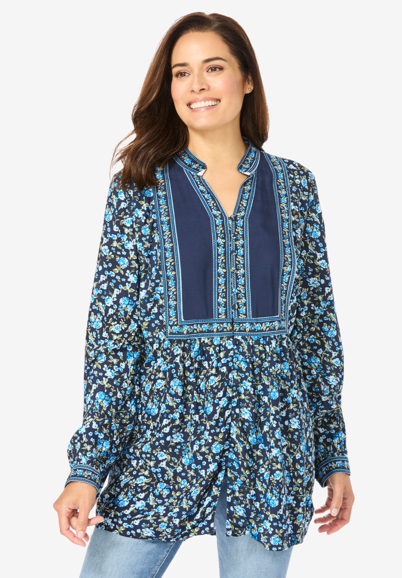 Button-Front Mixed Print Tunic image number 0