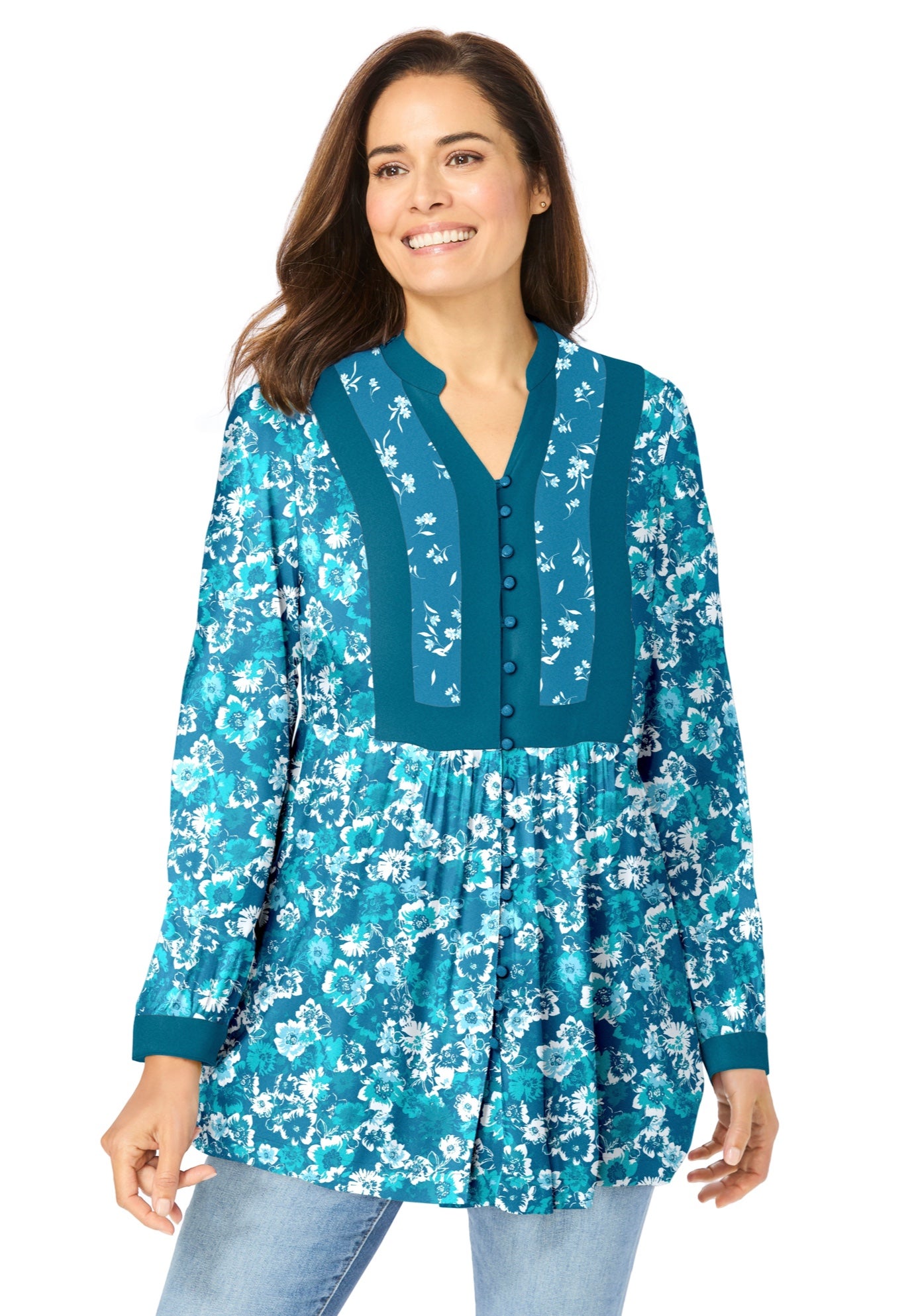 Button-Front Mixed Print Tunic image number 0