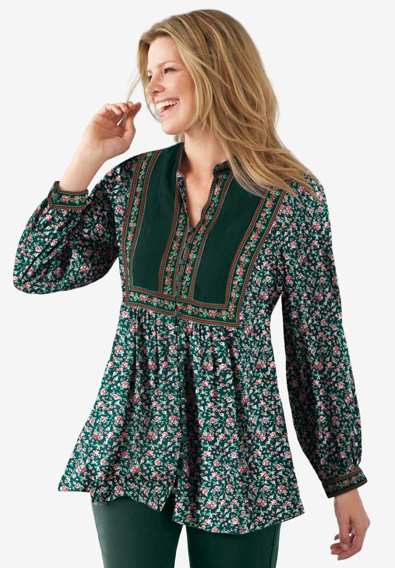 Button-Front Mixed Print Tunic image number 0