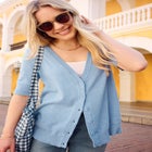 Lightweight Short Sleeve V-Neck Cardigan Sweater image number null