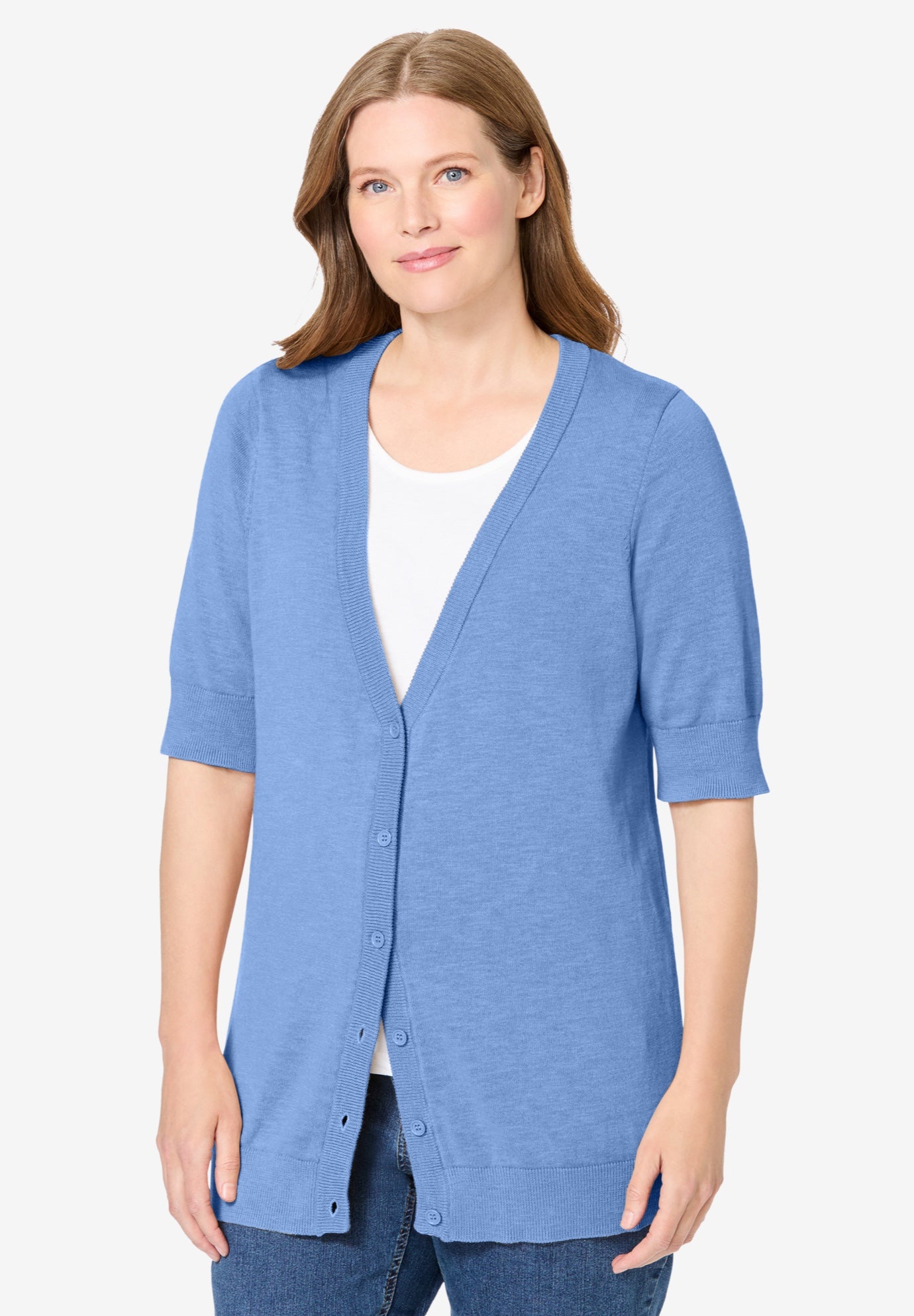 Lightweight Short Sleeve V-Neck Cardigan Sweater image number 1
