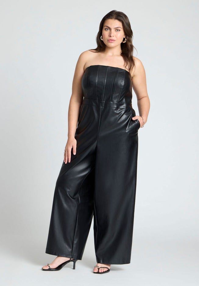 Strapless Faux Leather Jumpsuit image number null