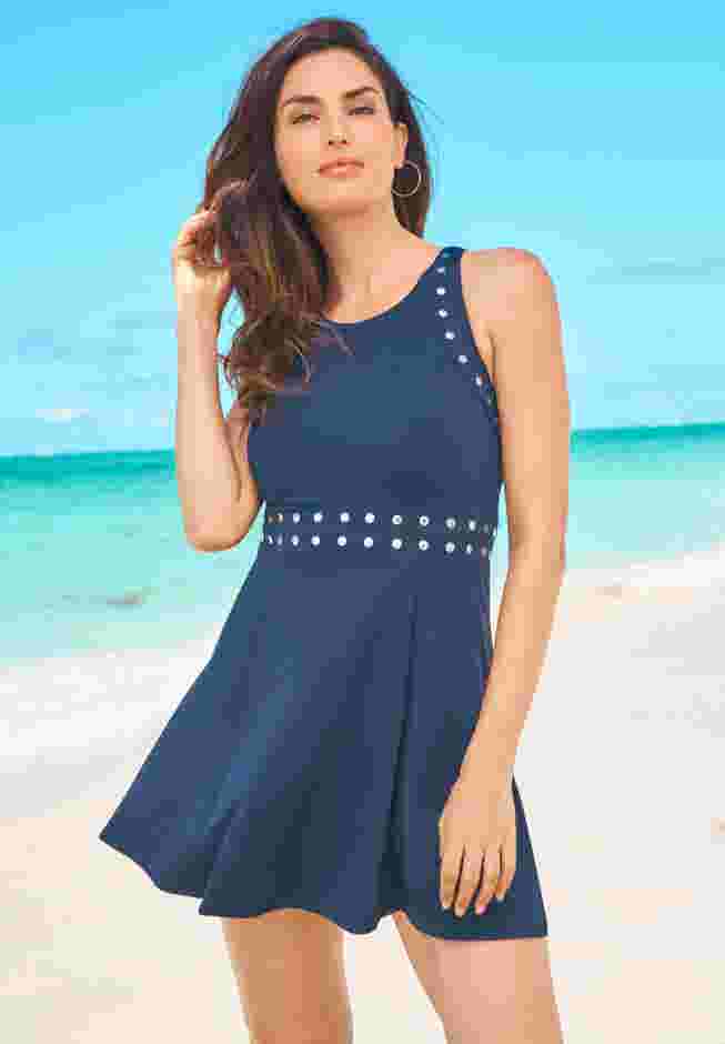 High-Neck Studded Swim Dress image number 0