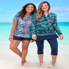 Split-Neck Long Sleeve Swim Tee with Built-In Bra image number null