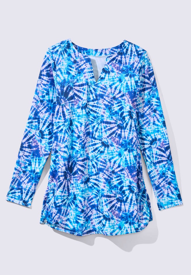 Split-Neck Long Sleeve Swim Tee with Built-In Bra image number 3