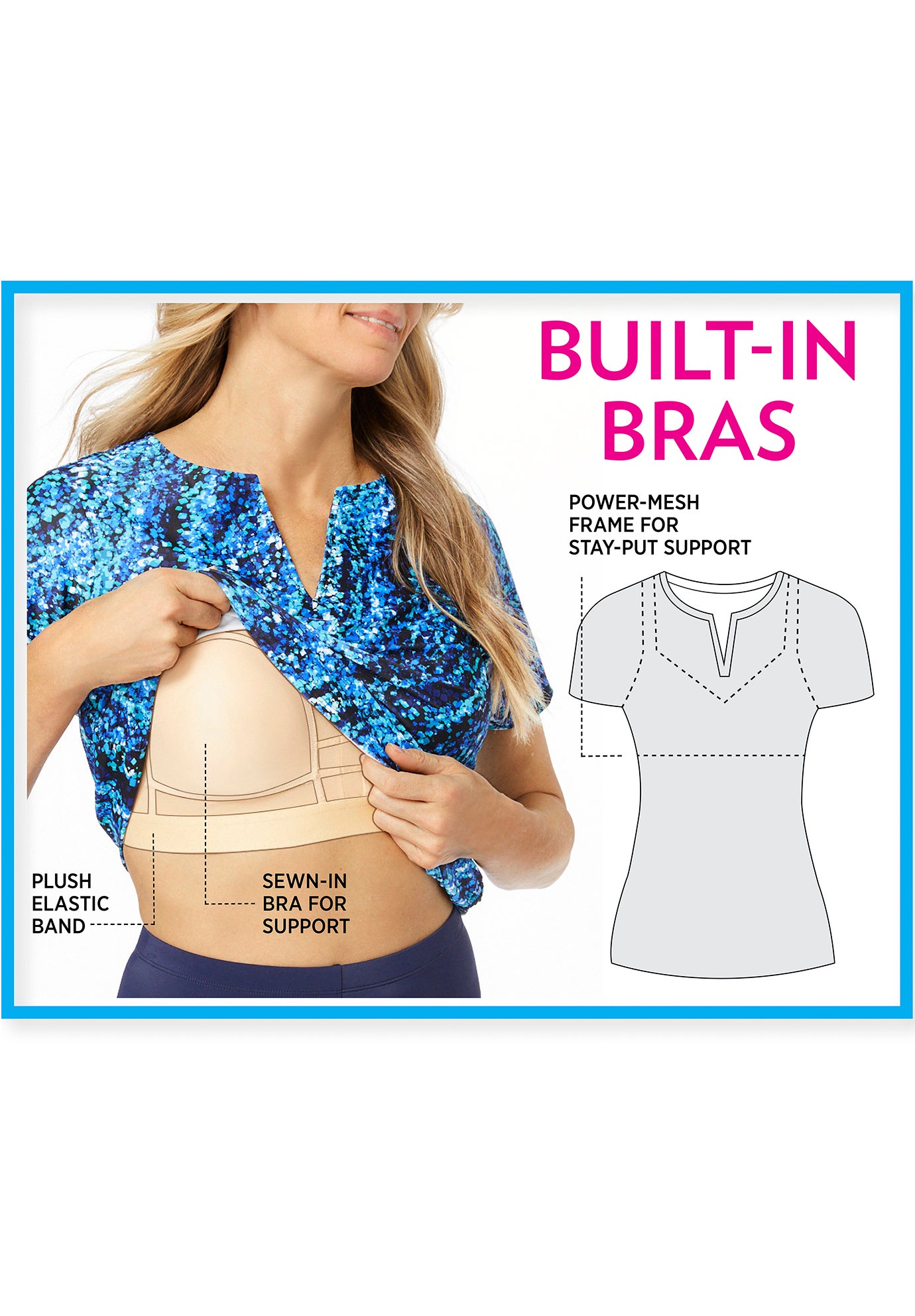 Split-Neck Long Sleeve Swim Tee with Built-In Bra image number 3