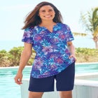 Split-Neck Short-Sleeve Swim Tee with Built-In Bra image number null