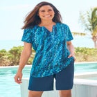 Split-Neck Short Sleeve Swim Tee with Built-In Bra image number null