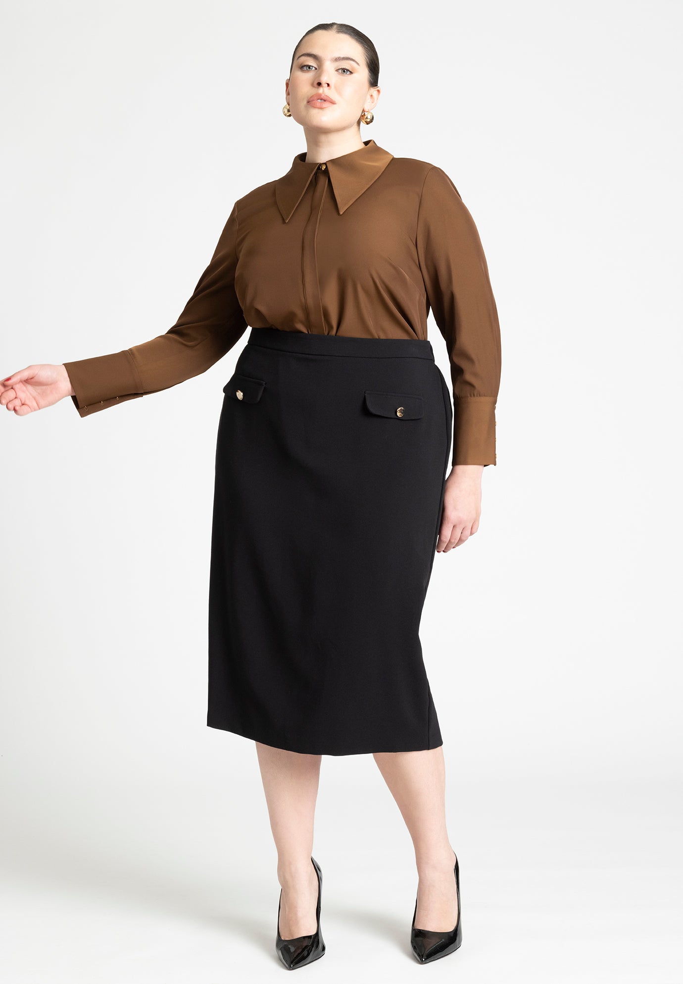 Pointed Collar Button Up Shirt image number 3