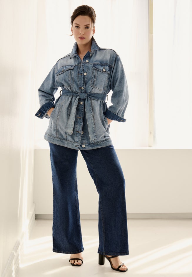 Belted Denim Jacket image number null