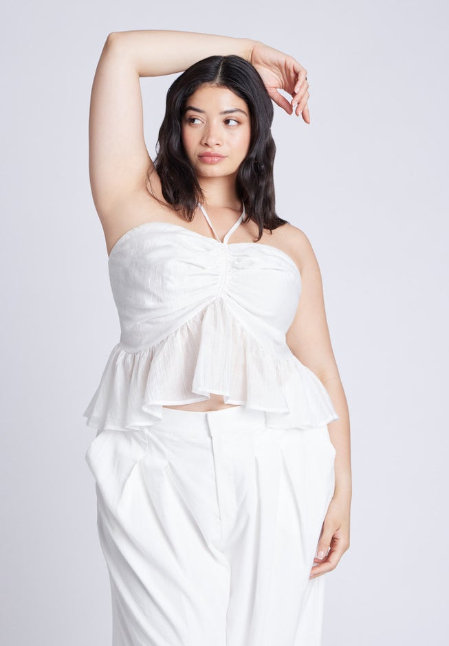 Shirred Halter Peplum Top image number 2