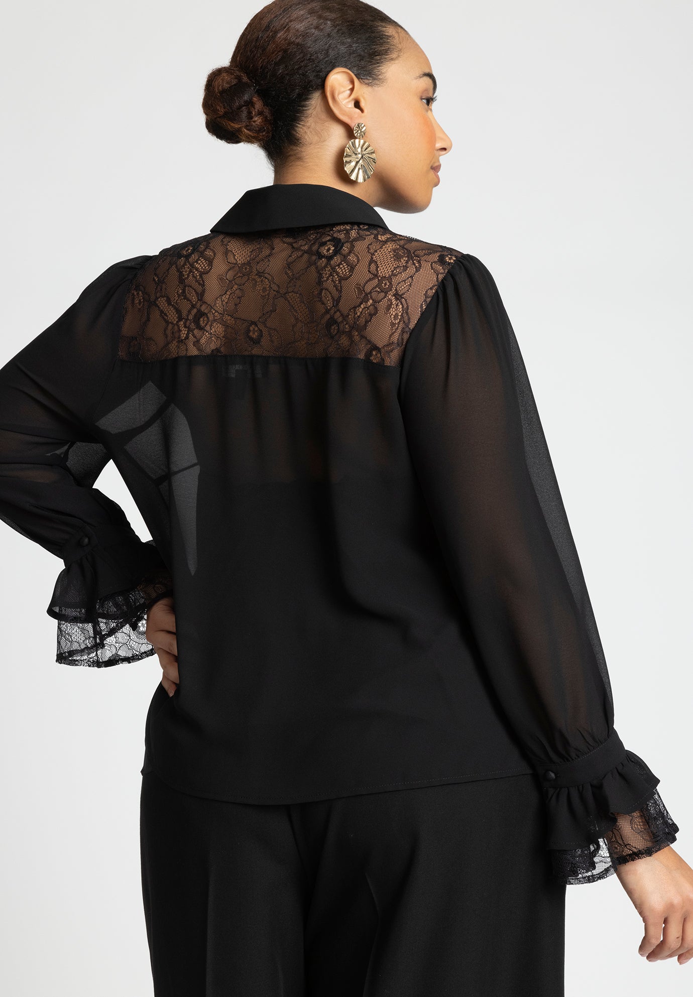 Lace Yoke Top With Ruffles image number 1