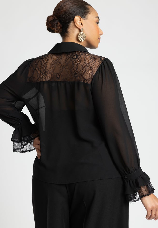 Lace Yoke Top With Ruffles image number 1