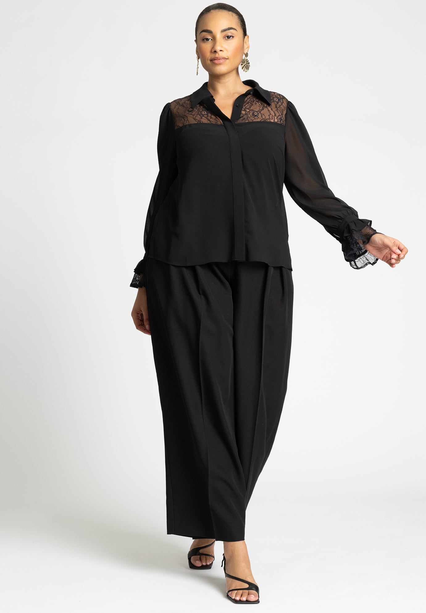 Lace Yoke Top With Ruffles image number 2