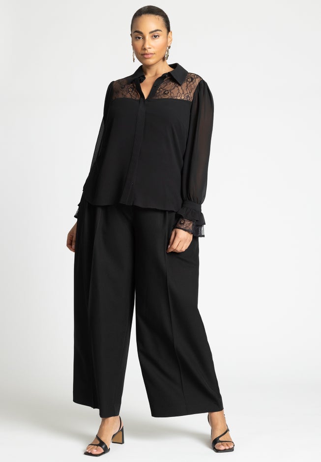 Lace Yoke Top With Ruffles image number 3