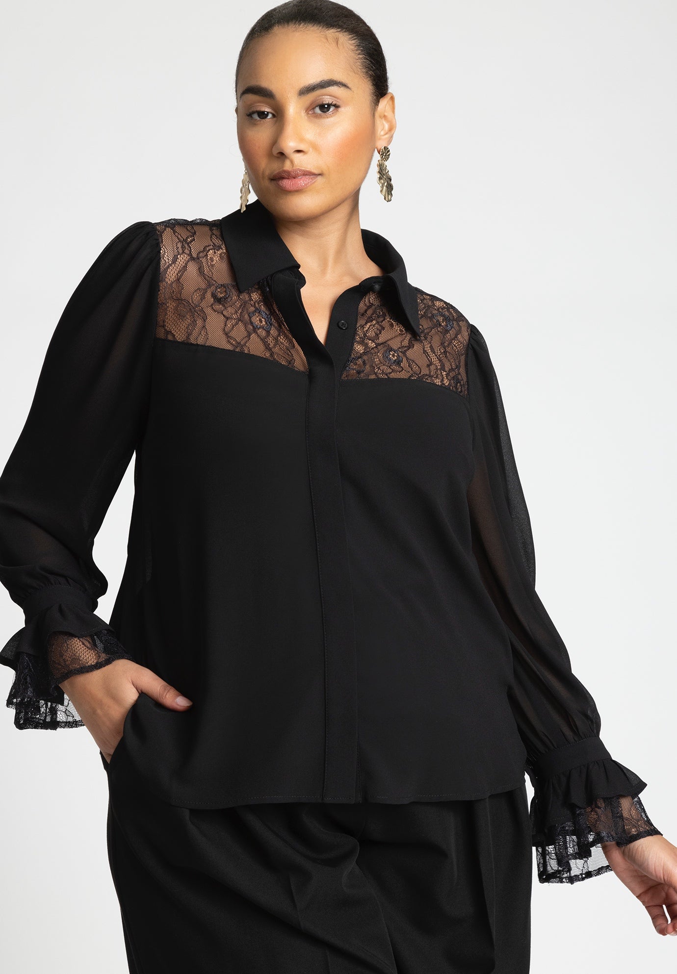 Lace Yoke Top With Ruffles image number 0