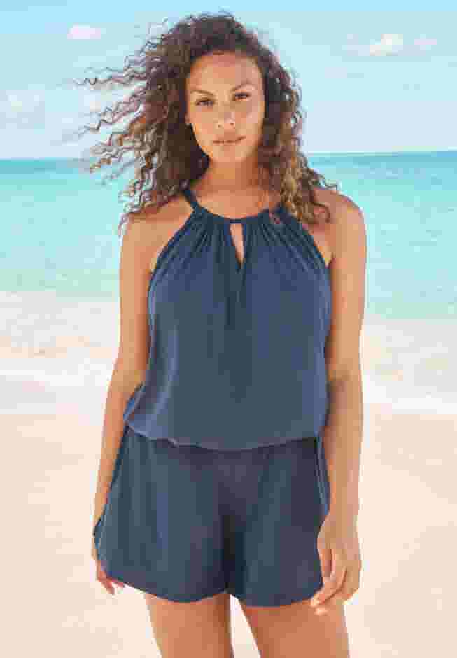 High-Neck Swim Romper image number 0